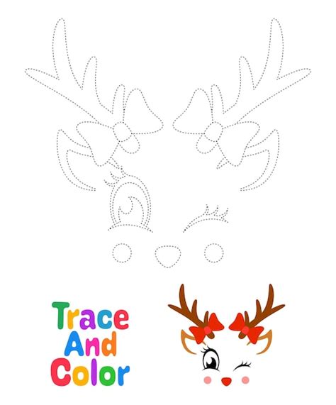 Premium Vector Reindeer Face Tracing Worksheet For Kids