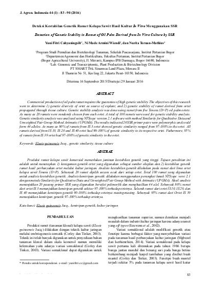 Deteksi Kestabilan Genetik Ramet Kelapa Sawit Hasil Kultur In Vitro