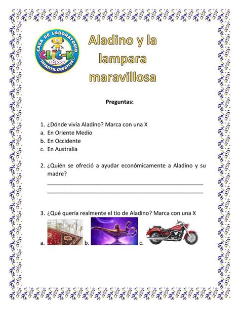 Ejercicio De Aladino Y La Lampara Maravillosa Aladino Y La Lampara