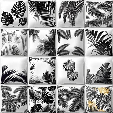 Buy 45x45cm Black White Leaf Plant Pillow Cover Tropical Plant Throw