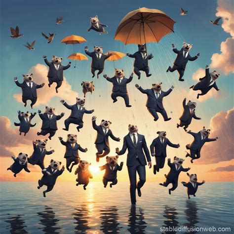 Animals In Suits During Sunset Rain Stable Diffusion Online