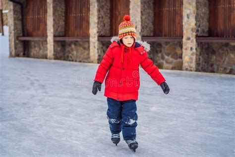 Boy Ice Skating for the First Time Stock Image - Image of healthy ...