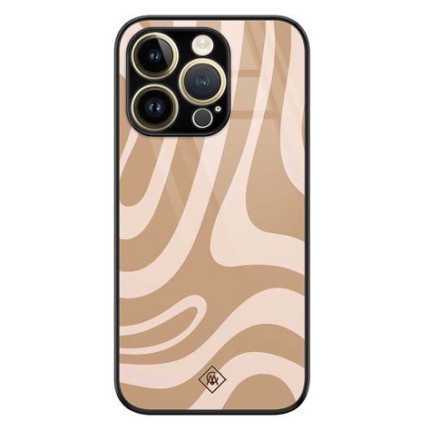 Iphone Pro Max Glazen Hardcase Abstract Swirl Beige Casimoda Nl