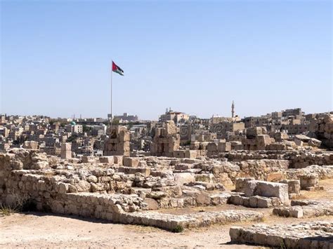 Ruins Of Citadel Hill On The Top Of Amman City Jordan Editorial Image