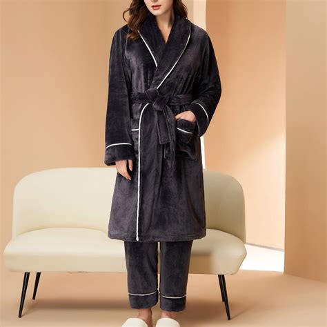 Poteti Plus Size Pajama Sets Women Warm Fleece Wrap Pajama Pockets Robe