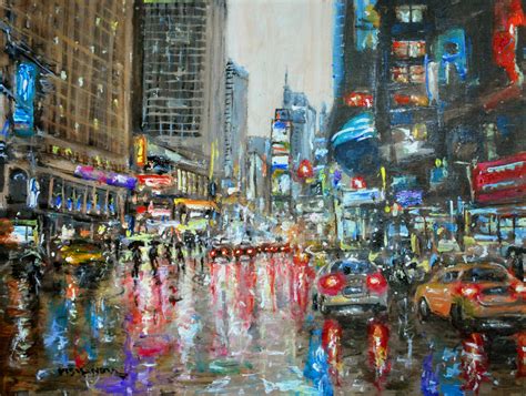 New York City Streets In Rain Painting By Vishalandra Dakur Artmajeur