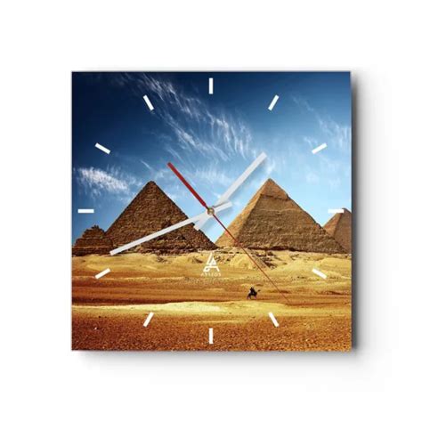 HORLOGE MURALE EN verre 30x30cm Silencieuse Pyramide désert sable Wall