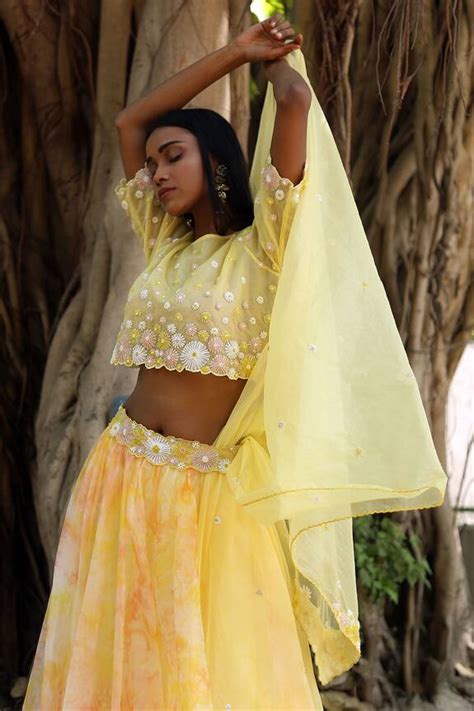 Buy Surbhi Gupta Yellow Tie Dye Organza Lehenga Set Online Aza Fashions