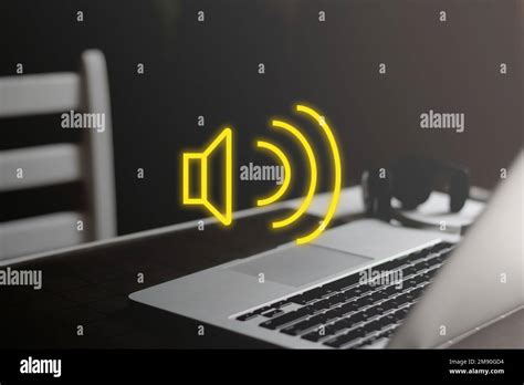 Yellow Sound Megaphone Speaker Icon On Minimal Workplace Background