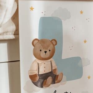 Custom Teddy Bear Name Initial Poster Personalized Nursery Decor ...