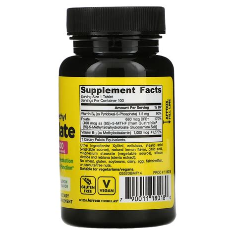 Jarrow Formulas, Methyl B-12 & Methyl Folate, Lemon, 100 Chewable Tablets