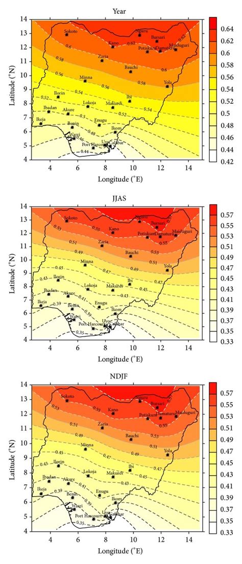 Contour Maps Of The A Averaged Daily Global Solar Irradiance B