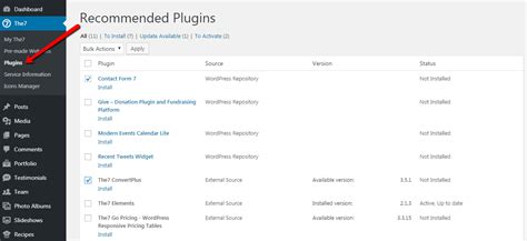 Installing Plugins The7 Elementor