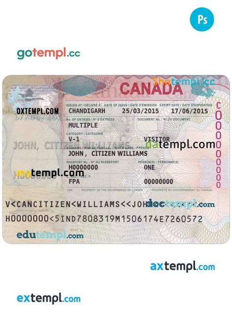 Canada Entrance Visa Psd Template With Fonts Download At Gotemplpro