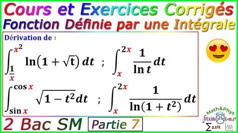 Fonction D Finie Par Une Int Grale Cours Et Exercices Corrig S Bac