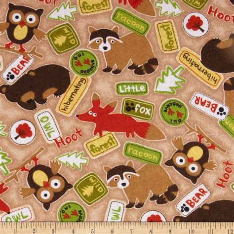 Comfy Flannel Woodland Critters And Signs Brown Woodland Critters