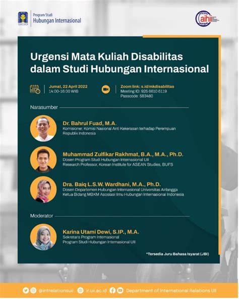 Webinar UII Dan AIHII Urgensi Mata Kuliah Disabilitas Dalam Studi