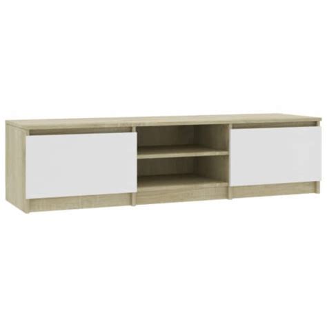 Vidaxl Tv Stand White And Sonoma Oak X X Engineered Wood