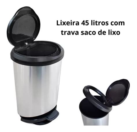 Lixeira C Pedal Trava Saco Lts P Lanchonete Label Inox Mercadolivre