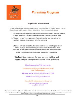 Fillable Online Oces Okstate Parenting Program Fax Email Print PdfFiller