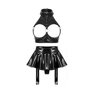 MSemis Completi Intimi Donna Babydoll Lingerie In Pelle Verniciata Push