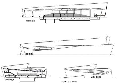 three drawings of different architectural styles and sizes, including the roof and side section ...