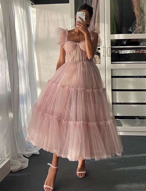 Ruffled Sleeves Tulle Dress Tiered Ruffled A Line Skirt Bridesmaid Party Dress Graduation Dress