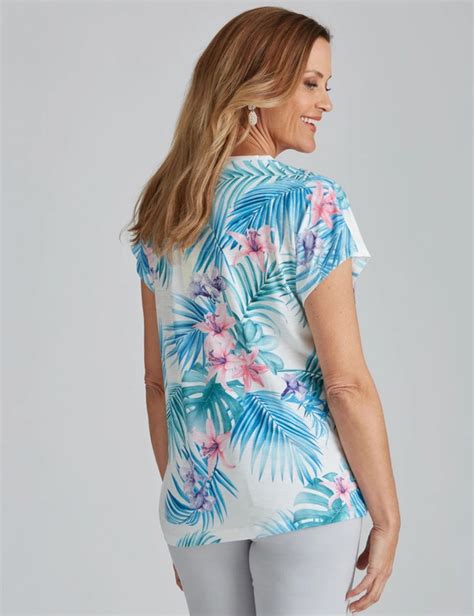 Millers Short Sleeve Printed Scoop Neck Slub Top Millers