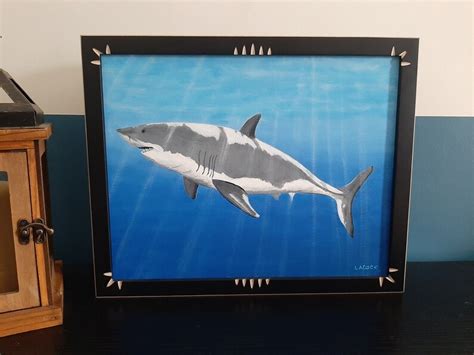 Great White Shark Acrylic Painting 11 x 14 Custom Framed | Etsy