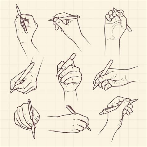 Premium Vector Hands Holding Pen Hand Drawn Collection Set