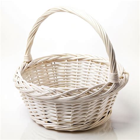 Premium Photo White Wicker Basket With Handle On White Background