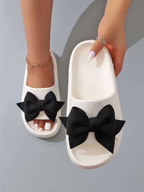 Women Bow Decor Single Band Slides Fashion Summer EVA Slides SHEIN USA