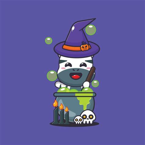 Witch Zebra Making Potion In Halloween Day Cute Halloween Cartoon