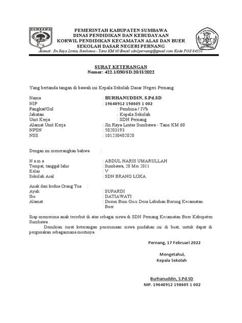 Surat Keterangan Bersedia Menerima Siswa Pindahan Pdf