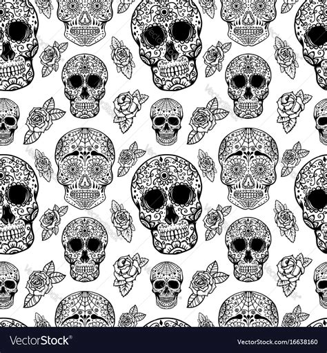 Seamless Pattern With Sugar Skulls Isolated Vector Image