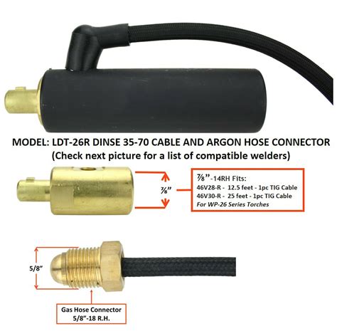 Dinse 35 70 Tig Torch Plug With Argon Gas Hose For 26 Series Torches