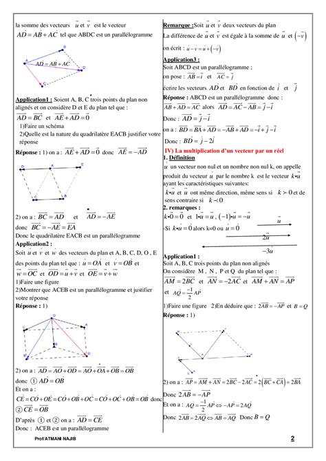 Calcul Vectoriel Dans Le Plan Cours Et Exercices Corrig S Alloschool