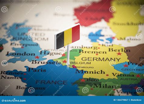 Belgium Marked with a Flag on the Map Editorial Photography - Image of ...