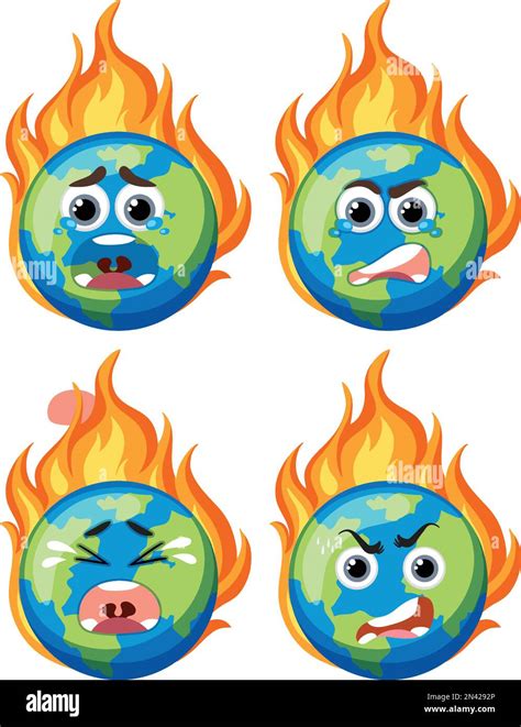 Earth With Facial Expression On Fire From Global Warming Illustration