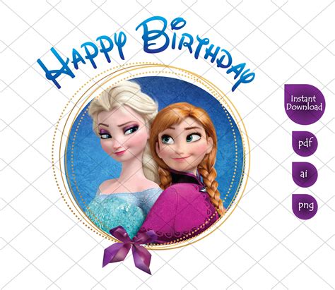 Frozen Happy Birthday Girl Clipart Printable Elsa Anna Etsy