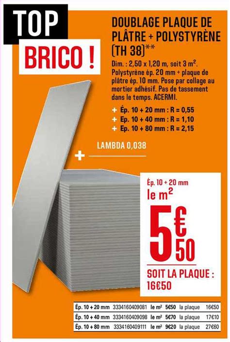 Promo Doublage Plaque De Plâtre Polystyrène Th 38 chez Brico Dépôt