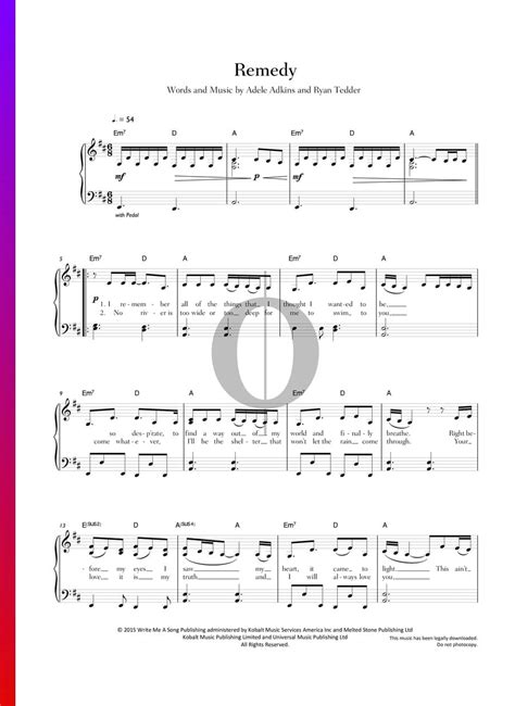 Remedy Adele Piano Sheet Music Oktav