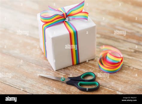 Present Gay Awareness Ribbon And Scissors Stock Photo Alamy