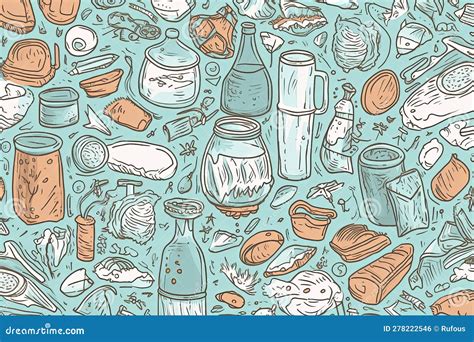 Hand Drawn Doodle Plastic Pollution Seamless Pattern Vector