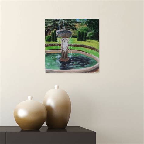 Garden Scene With Nude Women Fountain Statue Acrylic Painting By MARJANSART Artfinder