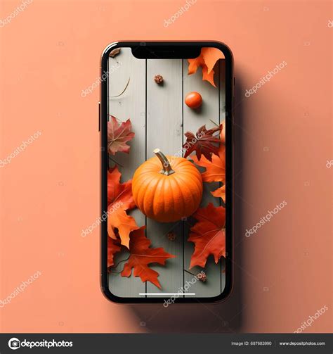 Smartphone Bright Red Background Pumpkin Leaves Banner Wallpaper ...