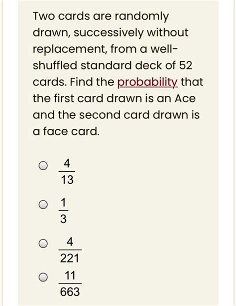 Solved Two Cards Are Randomly Drawn Successively Without Replacement