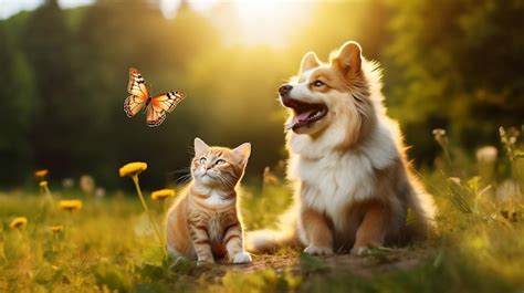 Foto De Papéis De Parede Fofos De Gatos E Cachorros Para Pc Foto Premium