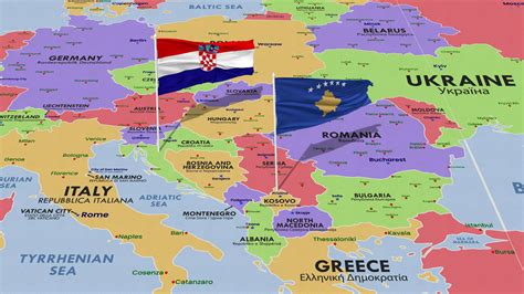 Kosovo And Croatia Flag Waving With The World Map Seamless Loop In