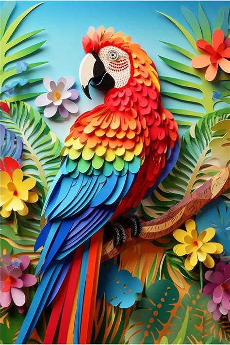 Tropical Bird Macaw Layered Paper For Commercial License Tropical